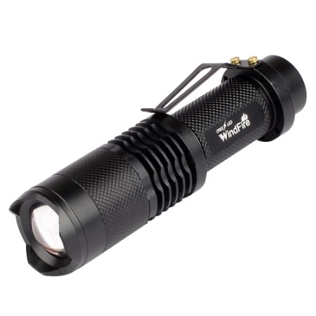 WindFire Mini 1800lm CREE XML T6 U2 LED Zoomable Flashlight 5 Modes LED Lighting Torch Lamp Zoom in and out Black