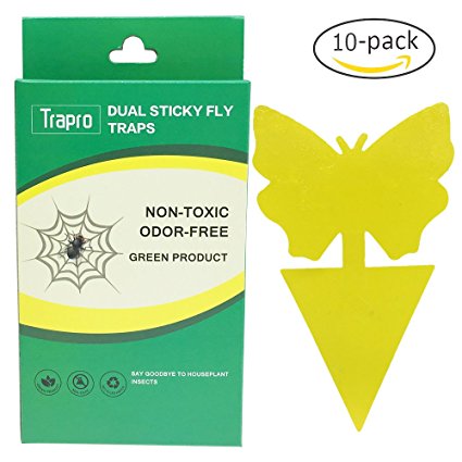 Trapro Dual Sticky Fly Traps for Houseplant Fly Insect Control, Non-Toxic and Eco-Friendly - 10 Pack / Butterfly Shape