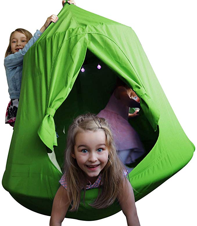 TopEva Waterproof Hanging Tree&Ceiling Hammock Tent Kids Sky Castle Paradise with Led Decoration Lights (Green)