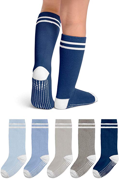 LA Active Knee High Grip Socks – 5 Pairs - Baby Toddler Infant Kids Non Slip/Skid Cotton