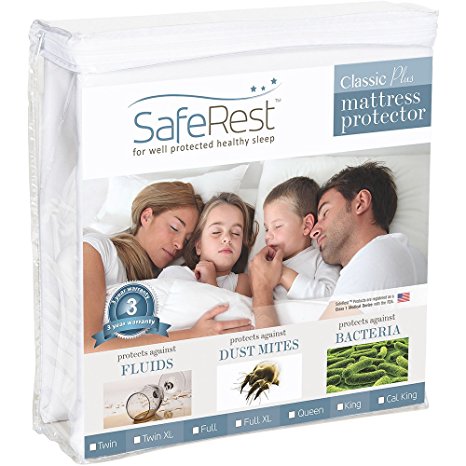 King Size SafeRest Classic Plus Hypoallergenic Waterproof Mattress Protector - Vinyl Free