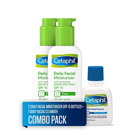 Cetaphil Daily Facial Moisturizer with Sunscreen Broad Spectrum SPF 15, Two 4-oz. Bottles, plus 2-oz. Daily Facial Cleanser (Combo Pack)