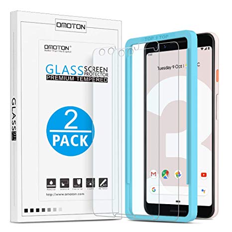 OMOTON [2 Pack Compatible for Google Pixel 3 Screen Protector with [Easy Install Tool] [9H Hardness][Anti-Scratching][Anti-Oil][Anti-Bubbles][2.5D Round Edge]