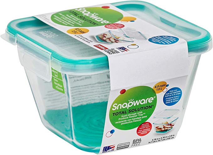 Snapware 884408028503 1120320 6.5 Cup Square Pyrex Storage W/Green Produce Keeper, One Size,