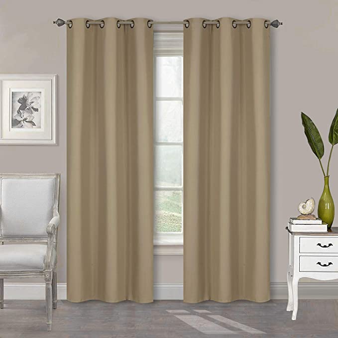 Better Home Style 2 Piece Solid Color 100% Blackout Room Darkening 2 Panels Window Treatment Curtain Insulated Drapes for Any Window with Grommets M3784 (Taupe, 2 Panels 36" W X 84" L Each)