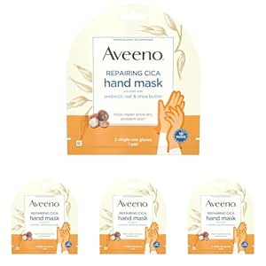 Aveeno Skin Relief Repairing Hand Mask, Moisturizing Gloves with Prebiotic Oat & Shea Butter for Very Dry Skin, Hand Care for Sensitive Skin, Fragrance-Free, 1 Pair of Single-Use Gloves (Pack of 4)