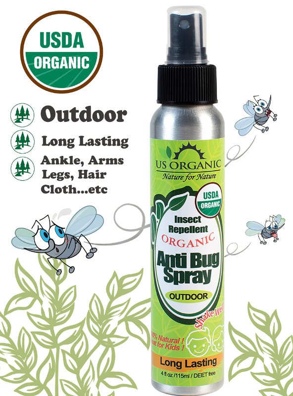 1 Organic Bug Repellent Certified Organic by USDA Kid Safe OUTDOOR use Long Lasting DEET Free No synthetic chemicals No Alcohol Cruelty Free No animal tested Made in USA 4 floz