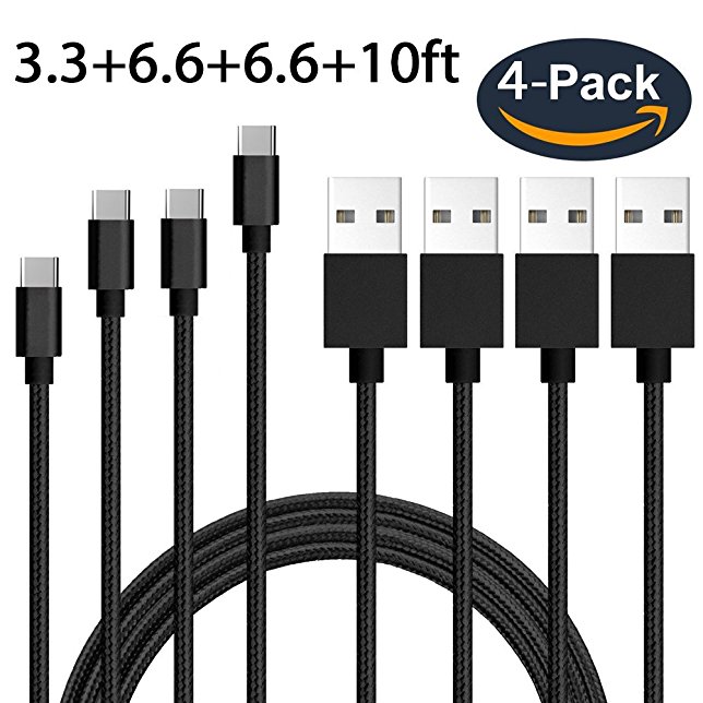 Pasnity USB Type C Cable, High Speed, for Samsung Galaxy S8, S8 , the new MacBook, Google Pixel, Nexus 6P, LG V20 G5, HTC 10 & More (4Pack 3.3ft/6.6ft/6.6ft/10ft)