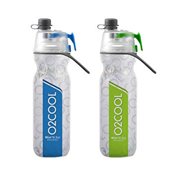 O2COOL Elite ArcticSqueeze Insulated Mist 'N Sip Squeeze Bottle 20 oz, Blue/Green, 2 Packs