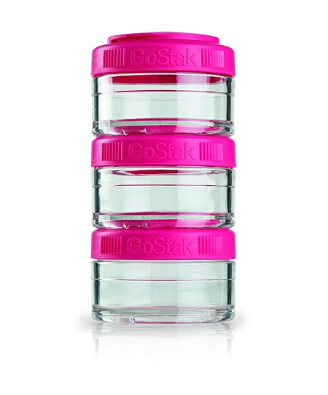 BlenderBottle GoStak Twist n' Lock Storage Jars, 60cc 3-Pak, Pink