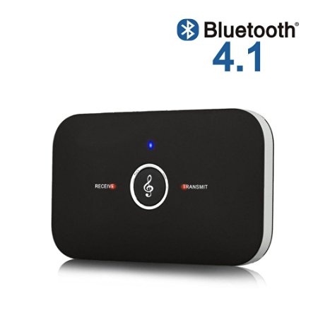 Bluetooth 4.1 Transmitter Receiver Portable 2-in-1 3.5mm Wireless Stereo Audio Adapter for Headphones, TV, Computer / PC, MP3 / MP4 Player, iPod, iPhone, iPad, Tablets or Car