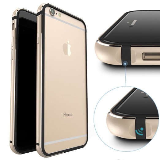 KEWEK Double Layer AIRCRAFT-GRADE Aluminum Bumper Flexible TPU Shock Absorbing Case for iPhone 6  6s - Gold