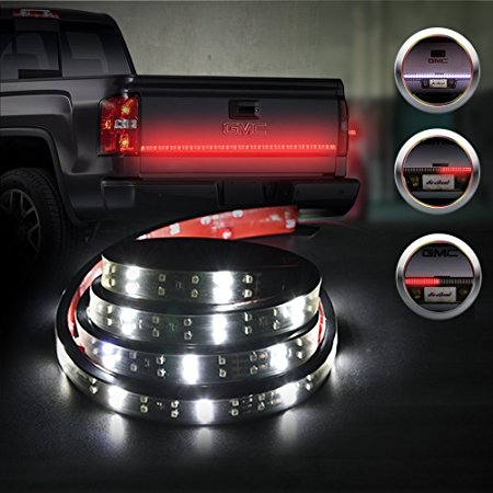 MICTUNING Double Row 60" Truck Tailgate LED Strip Light Bar Red/white Reverse Turn Stop Tail Signal