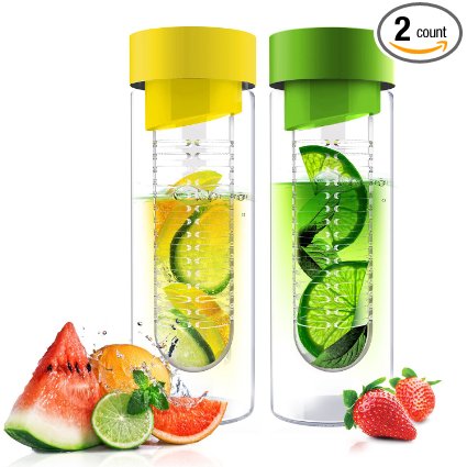 Asobu Revolutionary Glass Sport Water Bottle with Fruit Infuser for Naturally Flavored Water 20 Oz (2 Pack) ...