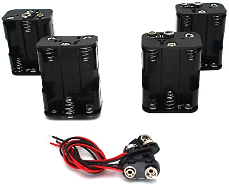 Raogoodcx 4Set 6 x AA Thicken Battery Holder and T Type Wired Battery Clip Standard Snap Connector