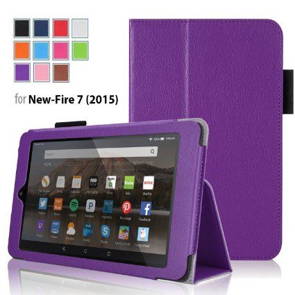 Amazon Fire 7 Tablet (2015 Sep Release) Folio Case - onWay - Slim Fit Premium Leather Cover for All-New Fire 7" Display 5th Generation (Fire 7 (2015) - Folio, Purple)