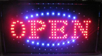 Jumbo 24" x 13" LED Neon Sign with Motion - "OPEN" with Blue/Green Tracer