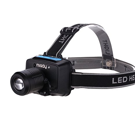 Miady Zoomable 3 Modes LED Headlamp Head Light, Gesture Sensor Control, Ultra Bright Cree LED and Built-In 3000mAh LG Battery