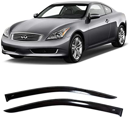 CT Wind Visor Deflectors Set of 2-Piece - Car Ventvisor Door Side -Window Air Guard Deflectors for Protection Against Snow Sun and Rain Compatible with Infiniti G37 Coupe 2007-2010 - Dark Smoke