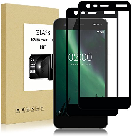 [2-Pack]FilmHoo for Nokia 2 [Full Coverage] Premium Tempered Glass Screen Protector,HD-Clear,Bubble-Free,Anti-Scratch,Lifetime Replacement Warranty(Black)