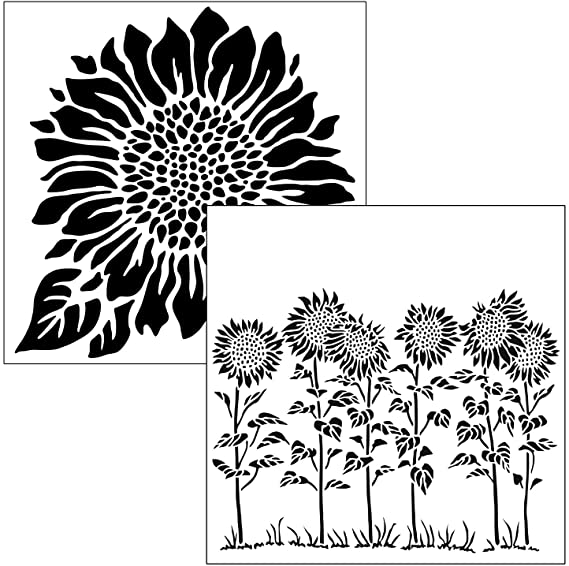 Crafter's Workshop Stencil 2 Pack, Reusable Stenciling Templates for Art Journaling, Mixed Media, and Scrapbooking - TCW575 Joyful Sunflower and TCW863 Sunflower Meadow, 6 inch x 6 inch