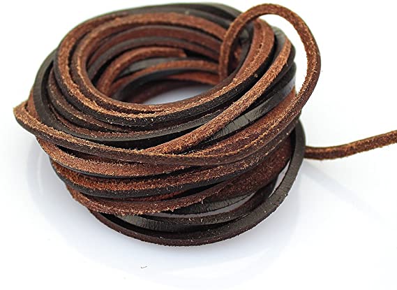 LolliBeads (TM) 3mm Flat Genuine Leather Strip Cord Braiding String Dark Brown Espresso (5 Yards)