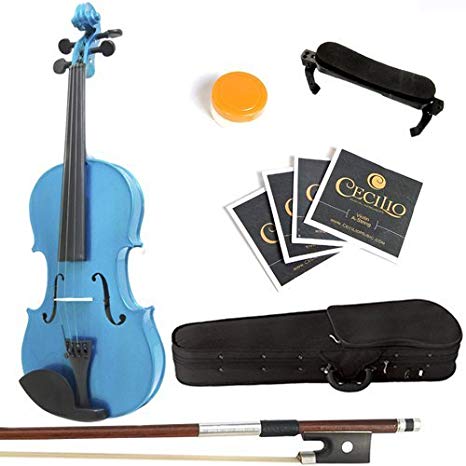Mendini 1/4 MV-Blue Solid Wood Violin with Hard Case, Shoulder Rest, Bow, Rosin and Extra Strings
