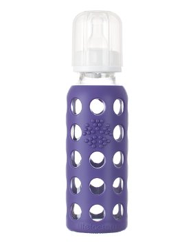 Lifefactory 9-Ounce Glass Baby Bottle with Silicone Sleeve and Stage 2 Nipple, Royal Purple