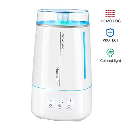 NovoLido 3.5L Cool Mist Humidifier, Top Fill Ultrasonic Air Humidifier with Timer, Essential Oil Quiet Humidifier with 7-Color Lights, 30 Hrs and 3 Levels Mist for Office Home Baby Bedroom, White