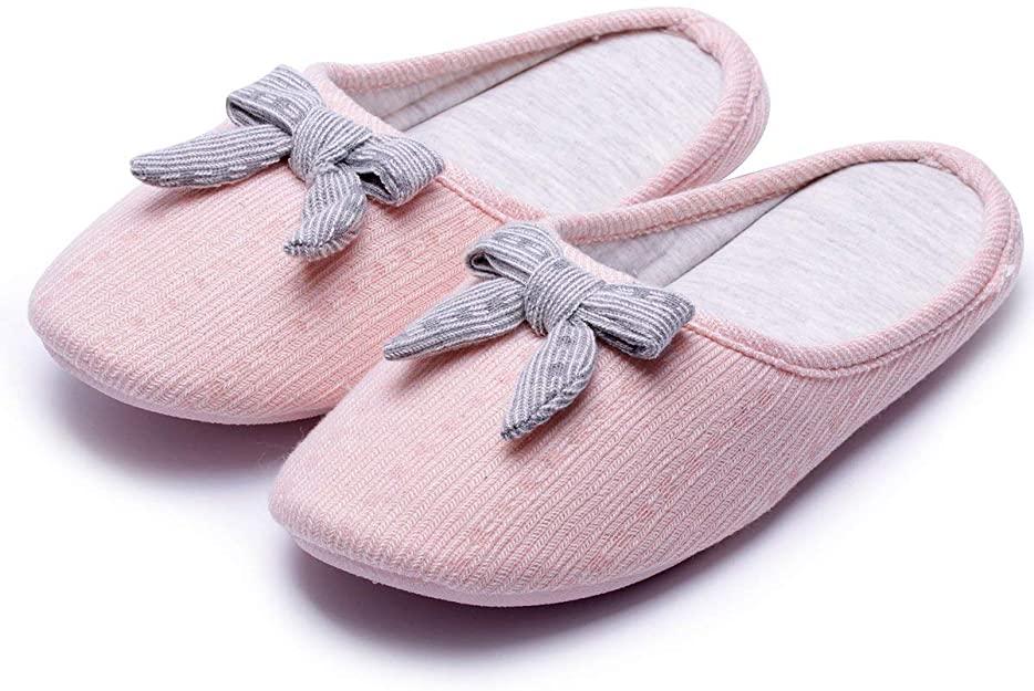 Caramella Bubble Womens Lightweight Terry Cute Bow Closed Toe Comfy Slippers Memory Foam