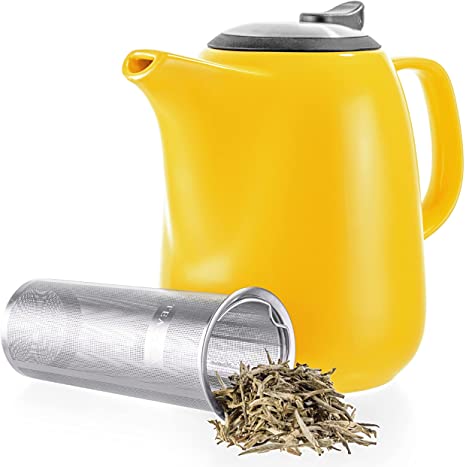 Tealyra - Daze Ceramic Large Teapot Yellow - 47-ounce (6-7 cups) - With Stainless Steel Lid Extra-Fine Infuser for Loose Leaf Tea