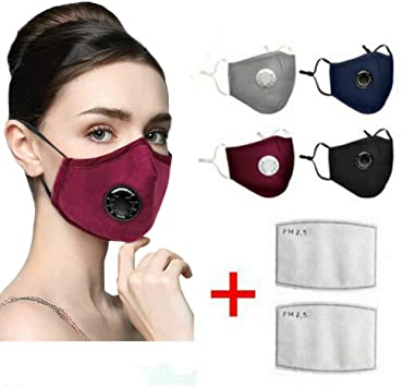 OWSEN Washable Reusable N95 Anti Air Pollution Face Mask with Respirator &2 Filters | Unisex Mouth Mask Adjustable Anti Dust Face Mouth Mask,Cotton Face Mask for Cycling Camping Travel Daily Life