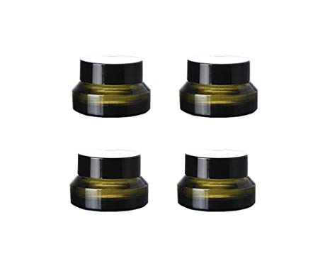 15ML 0.5oz Inclined Shoulder Pickle Green Glass Cream Bottle Container Black Lid Pack of 4