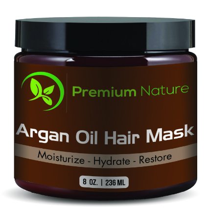 Argan Oil Hair Repair Mask 8 oz. 100% Organic Oils- Condition, and Restore Damaged, Dry & Color Treated Hair, Works For All Hair Types, By Premium Nature