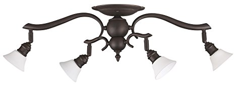 Canarm IT217A04ORB10 Addison 4-Light Dropped Track Lighting with Flat Opal Glass Shades, Oil Rubbed Bronze