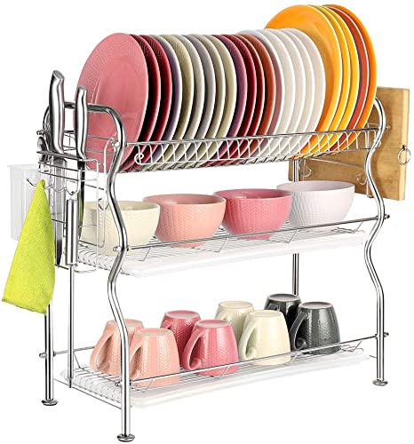 Nandae 3 Tier Dish Drainers Stainless Steel Counter Dish Drying Rack 56.4 x 23.9 x 51.5 cm