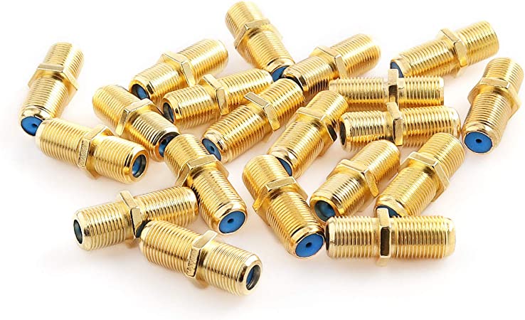 Pasow F81 Barrel Connectors High Frequency 3GHz Female to Female F-Type Adapter Couplers (20 pcs, Gold)