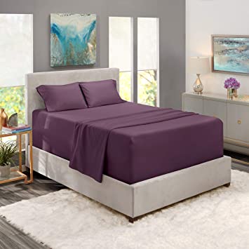 Extra Deep Pocket Fitted Sheet - Ultra Deep Pocket Bed Sheet Set – Super Deep Pocket 4 Piece Set - Extra Deep Fitted Sheets - 60 x 80 inches - Extra Deep Pocket Queen Size Sheets – Purple Eggplant