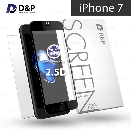 D&P Iphone 7 Edge-to-Edge Anti-Glare Tempered Glass Screen Protector, 2.5D Series Full Coverage / Case-Friendly / Anti-glow / Eyestrain Resistant / Front and Back / Durable Material [1 1 Packs][Black]