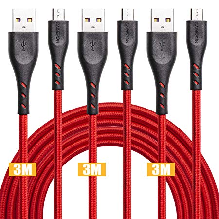 3M Extra Long Micro USB Cable, CABEPOW 3Pack 10ft Nylon Braided Android Charging Cable Cord Lead, High Speed USB 2.0 Data Sync Charger Cable for Samsung, HTC, Motorola, Nokia, Kindle,MP3,Tablet