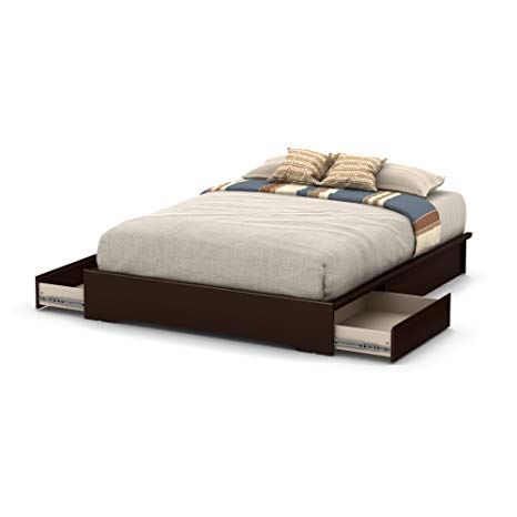 South Shore 60'' Basic Platform Bed with 2 Drawers, Queen, Chocolate, Storage