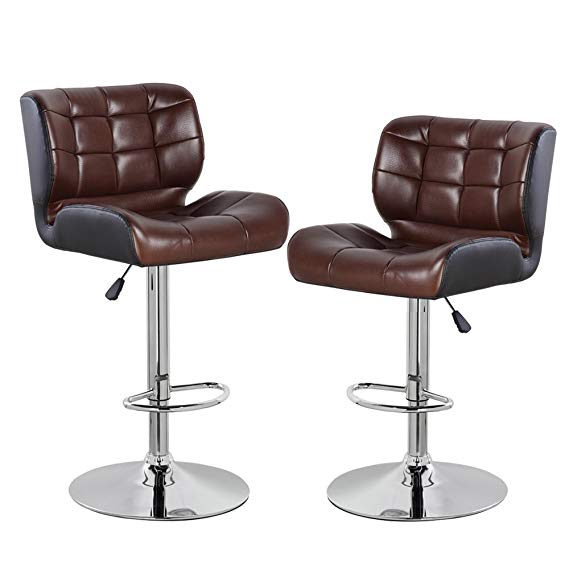 eurosports Adjustable Counter Height Bar Stools Set of 2,PU Leather Modern Swivel Barstools with Back,Brown and Black