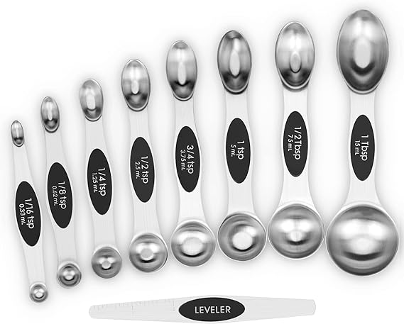 Aovchei 9 PCS Magnetic Measuring Spoons Set, Dual Sided, Stainless Steel Small Tablespoon, Teaspoons, Fits in Spice Jars, for Dry and Liquid, Black