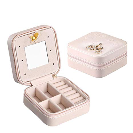 GISSAR Small Travel Jewelry Organizer, Jewelry Box for Girls Women Portable PU Leather Jewelry Organizer Boxes Storage Case with Zipper