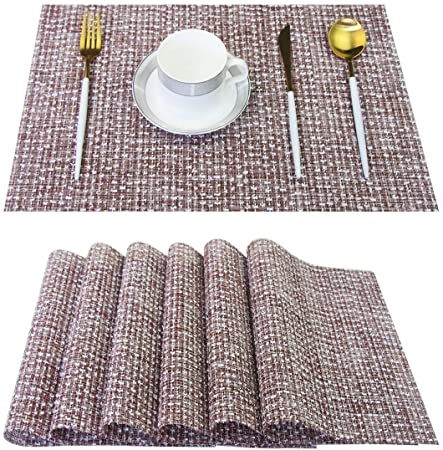 pigchcy Elegant Placemats Blended Woven Heat-Resistant Placemats Washable Easy to Clean Table Mats for Dining Room and Decorate (6pcs, Coffee)