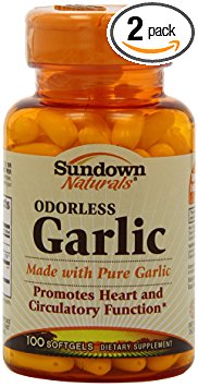 Sundown Naturals Odorless Garlic,  Softgels - 100ct. Bottles,  (Pack of 2)