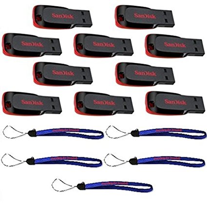 SanDisk Cruzer Blade 32GB (10 pack) USB 2.0 Flash Drive Jump Drive Pen Drive SDCZ50-032G - Ten Pack w/ (5) Everything But Stromboli (TM) Lanyard