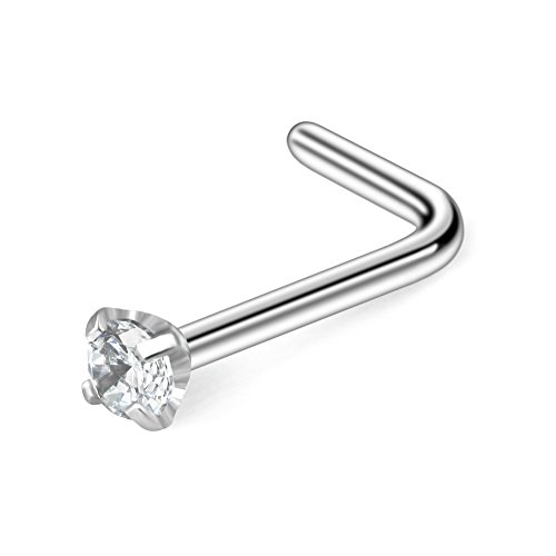 Ruifan 20G Surgical Steel Diamond Cubic Zirconia Crystal Nose Twist Screw Ring Piercing Jewelry