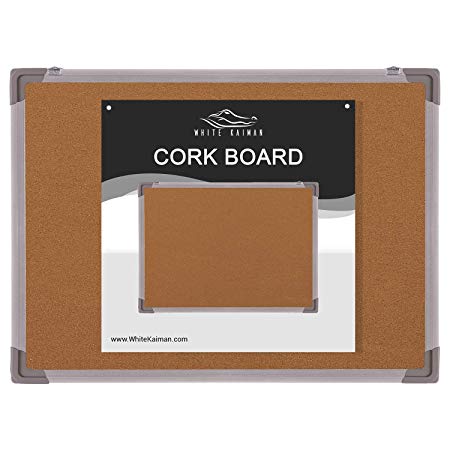 White Kaiman Cork Board Bulletin Pin Board - Double Sided Small Cork Board w/Silver Frame & Mounting Hardware (36”x24”)