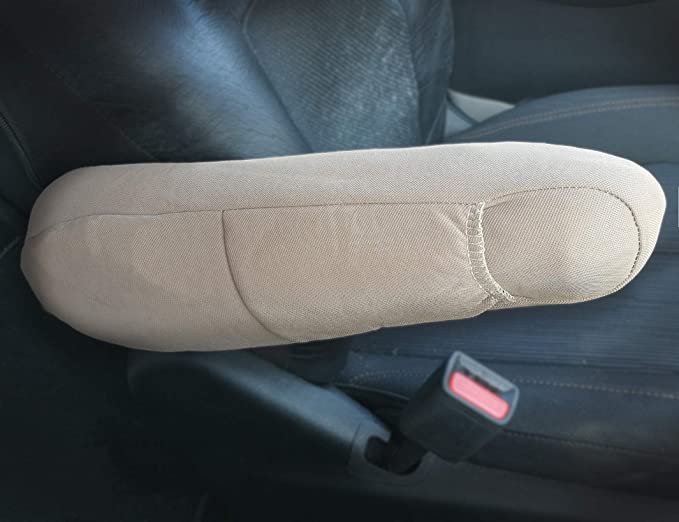 Yupbizauto Pair of Armrest Covers with Storage Pocket for Cars SUV and Minivan Solid Tan Color Polyester Universal Size